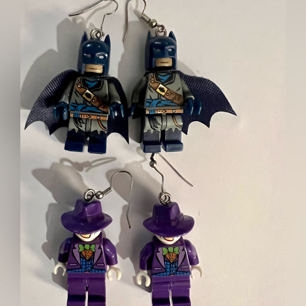 Lego Batman and Lego joker earrings